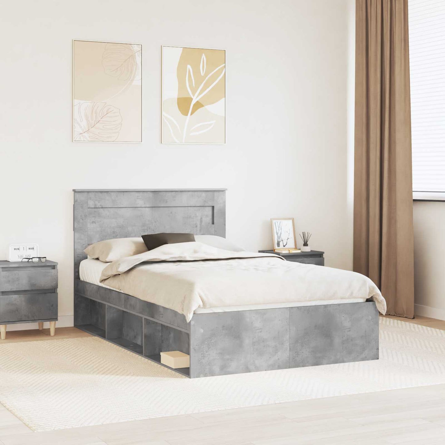 vidaXL Cadre de lit Gris béton 135 x 190 cm Bois de pin massif