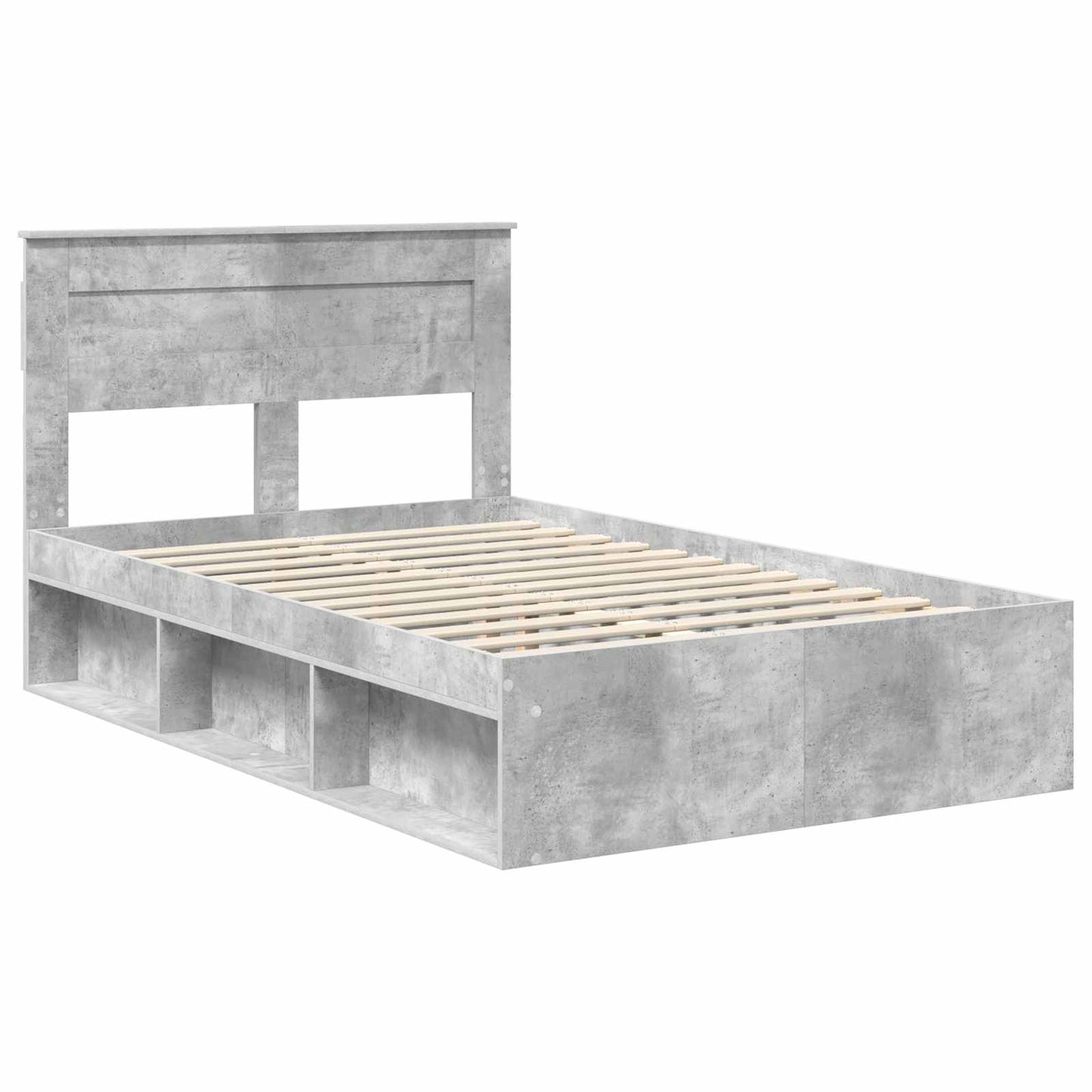 vidaXL Bettrahmen mit Kopfteil Beton 120 x 200 cm Massives Kiefernholz