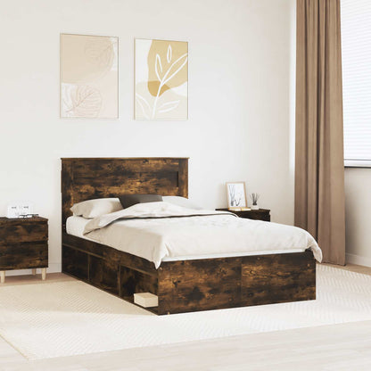 vidaXL Bettrahmen Geräucherte Eiche 120 x 200 cm Massives Kiefernholz