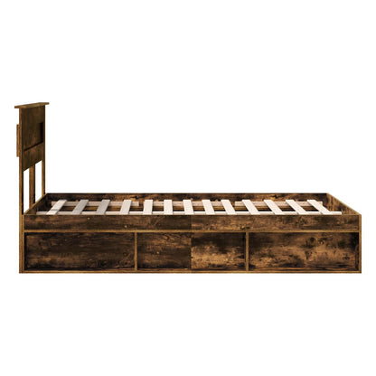 vidaXL Bettrahmen Geräucherte Eiche 120 x 200 cm Massives Kiefernholz