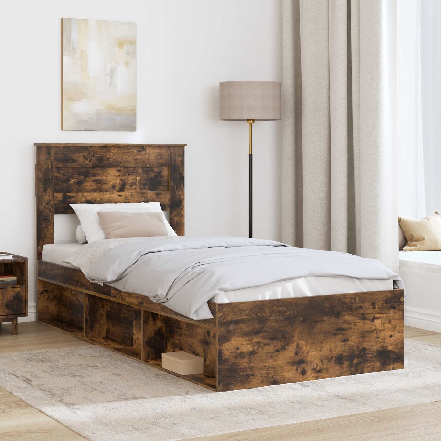 vidaXL Bettrahmen Geräucherte Eiche 100 x 200 cm Massives Kiefernholz