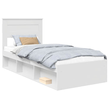 vidaXL Bettrahmen mit Kopfteil Weiß 90 x 190 cm Massives Kiefernholz