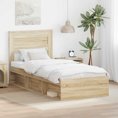 vidaXL Bettrahmen mit Kopfteil Sonoma 90 x 190 cm Massives Kiefernholz