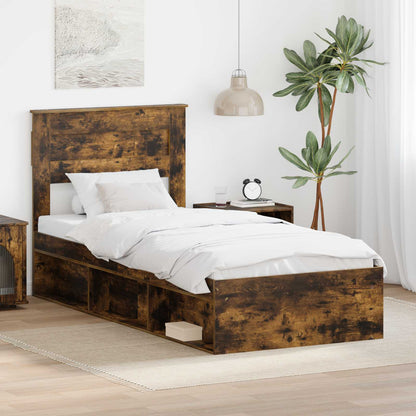 vidaXL Bettrahmen Geräucherte Eiche 90 x 190 cm Massives Kiefernholz