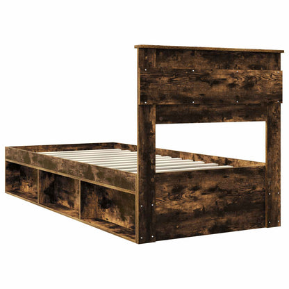 vidaXL Bettrahmen Geräucherte Eiche 90 x 190 cm Massives Kiefernholz