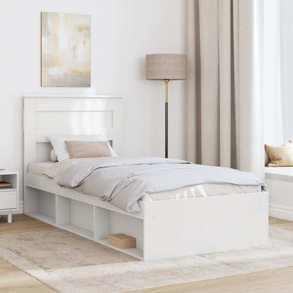 vidaXL Bettrahmen mit Kopfteil Weiß 90 x 200 cm Massives Kiefernholz