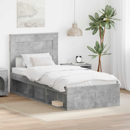 vidaXL Bettrahmen mit Kopfteil Beton 90 x 200 cm Massives Kiefernholz