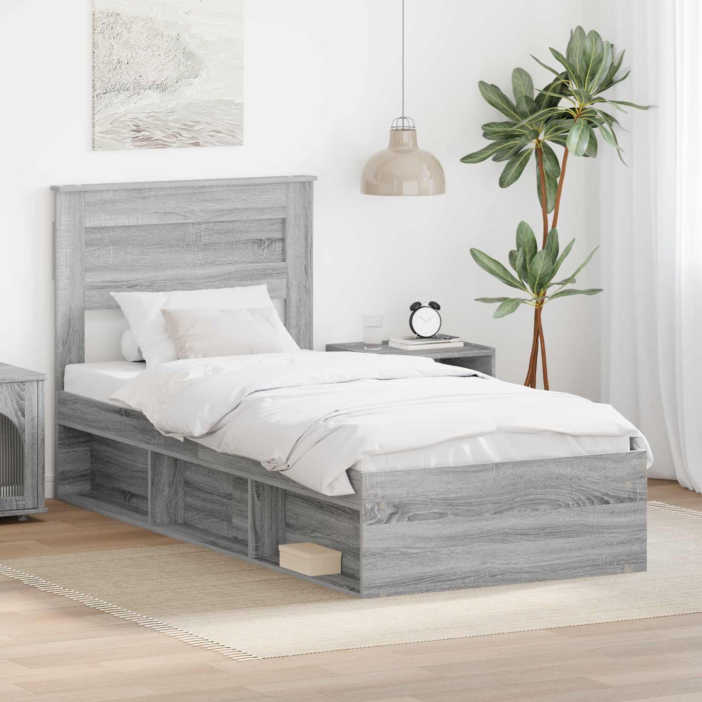 vidaXL Cadre de lit Gris Sonoma 90 x 200 cm Bois de pin massif