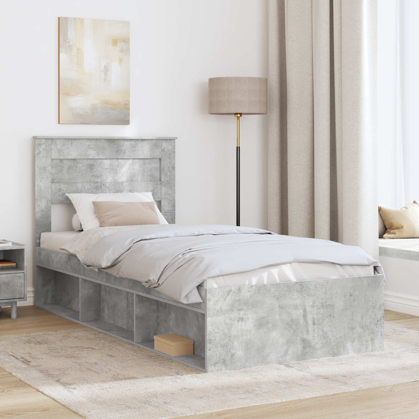 vidaXL Bettrahmen Beton Grau 75 x 190 cm Massives Kiefernholz
