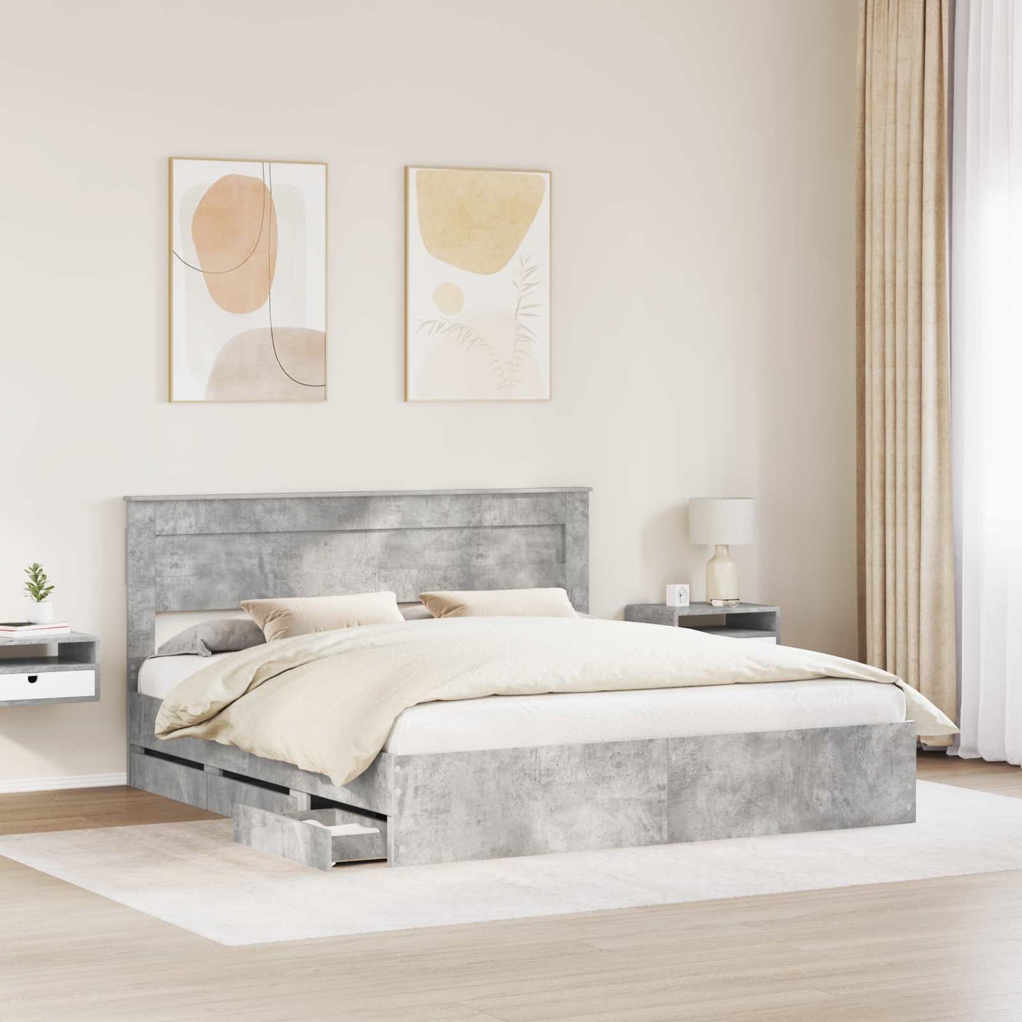 vidaXL Bettrahmen mit Kopfteil Beton Grau 200 x 200 cm Ingenieurs Holz