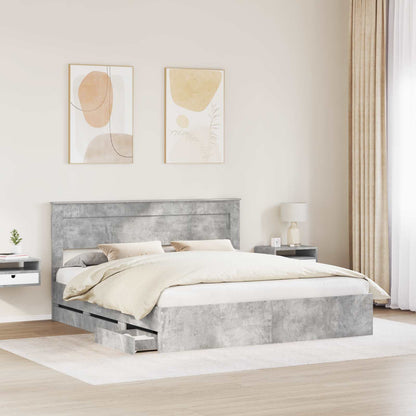 vidaXL Bettrahmen mit Kopfteil Beton Grau 180 x 200 cm Ingenieurs Holz