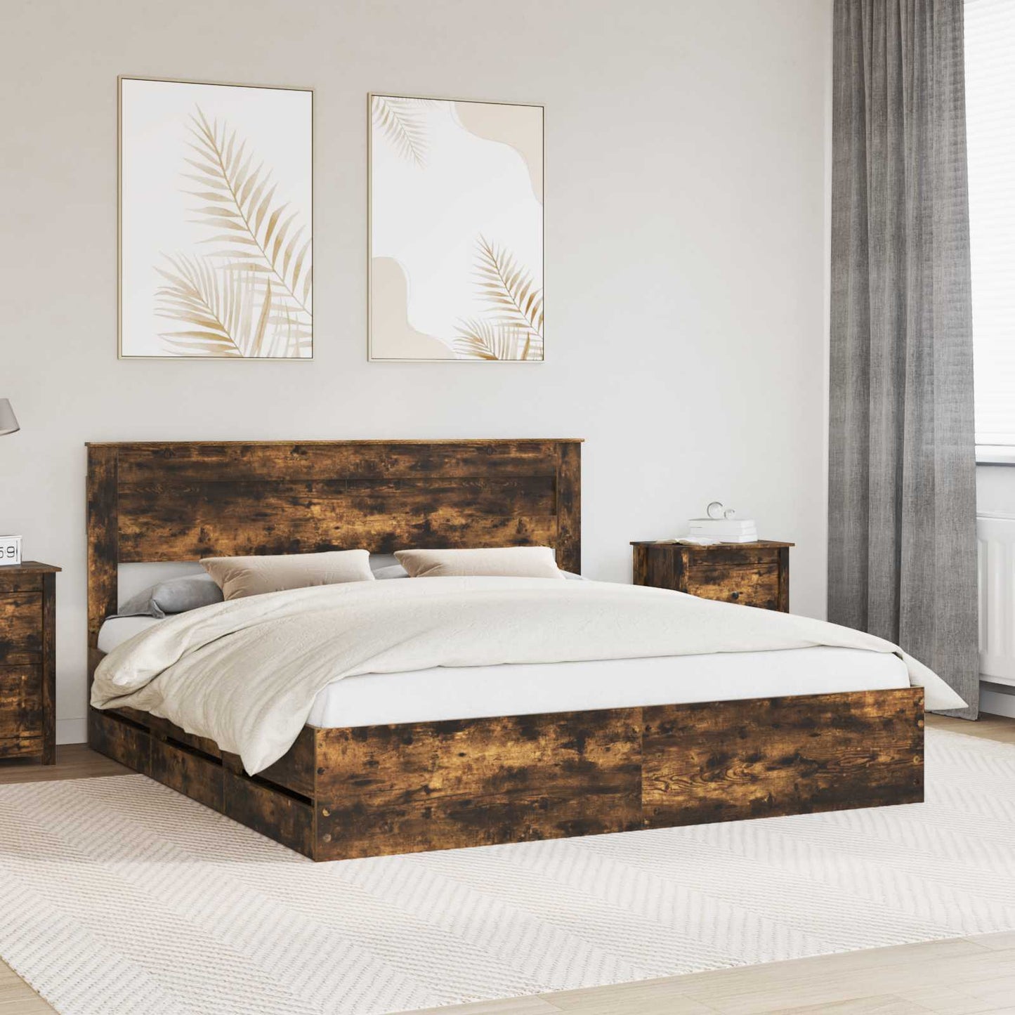 vidaXL Bettrahmen Geräucherte Eiche 180 x 200 cm Ingenieurs Holz