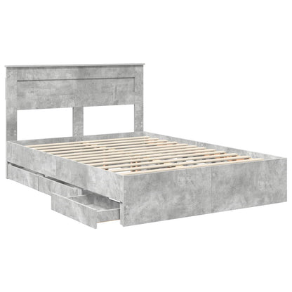 vidaXL Bettrahmen mit Kopfteil Beton Grau 150 x 200 cm Ingenieurs Holz