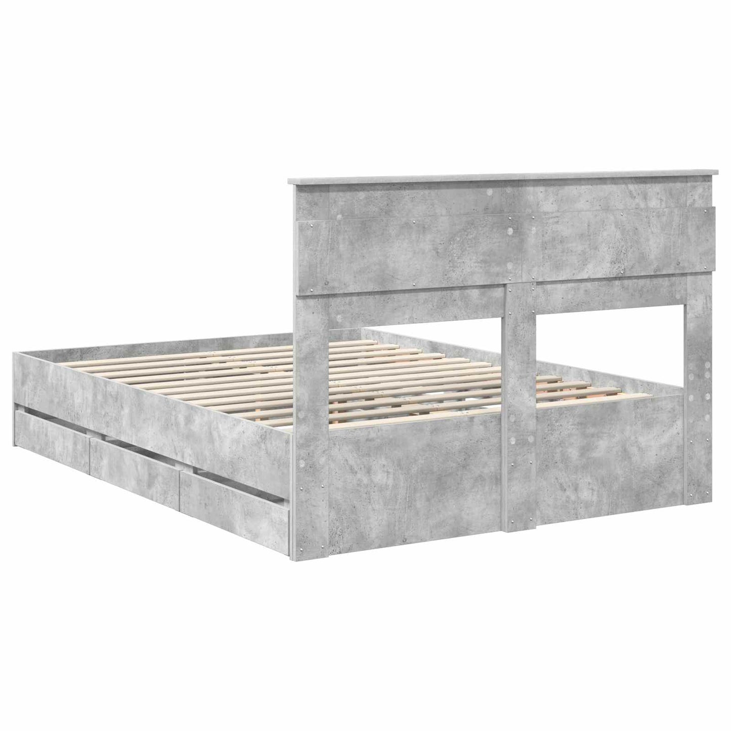 vidaXL Bettrahmen mit Kopfteil Beton Grau 140 x 190 cm Ingenieurs Holz