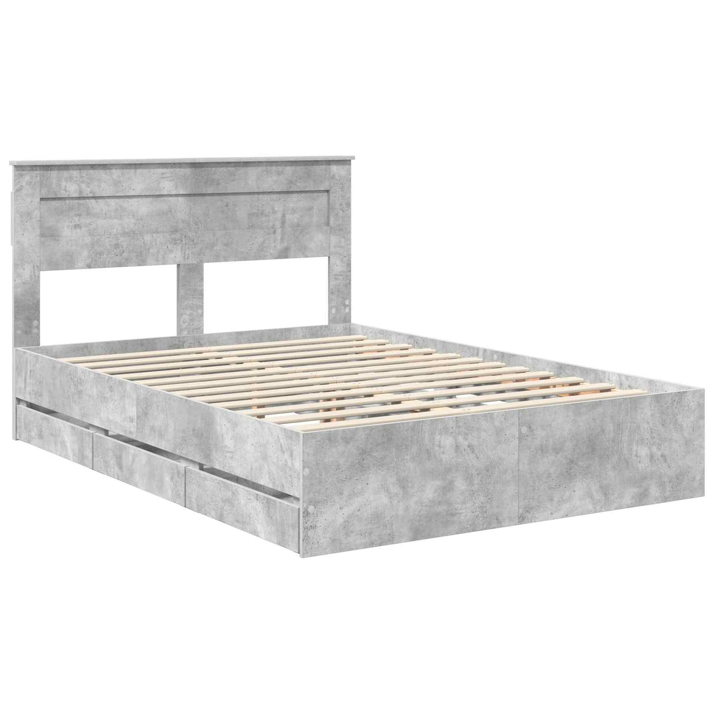 vidaXL Bettrahmen mit Kopfteil Beton Grau 140 x 200 cm Ingenieurs Holz
