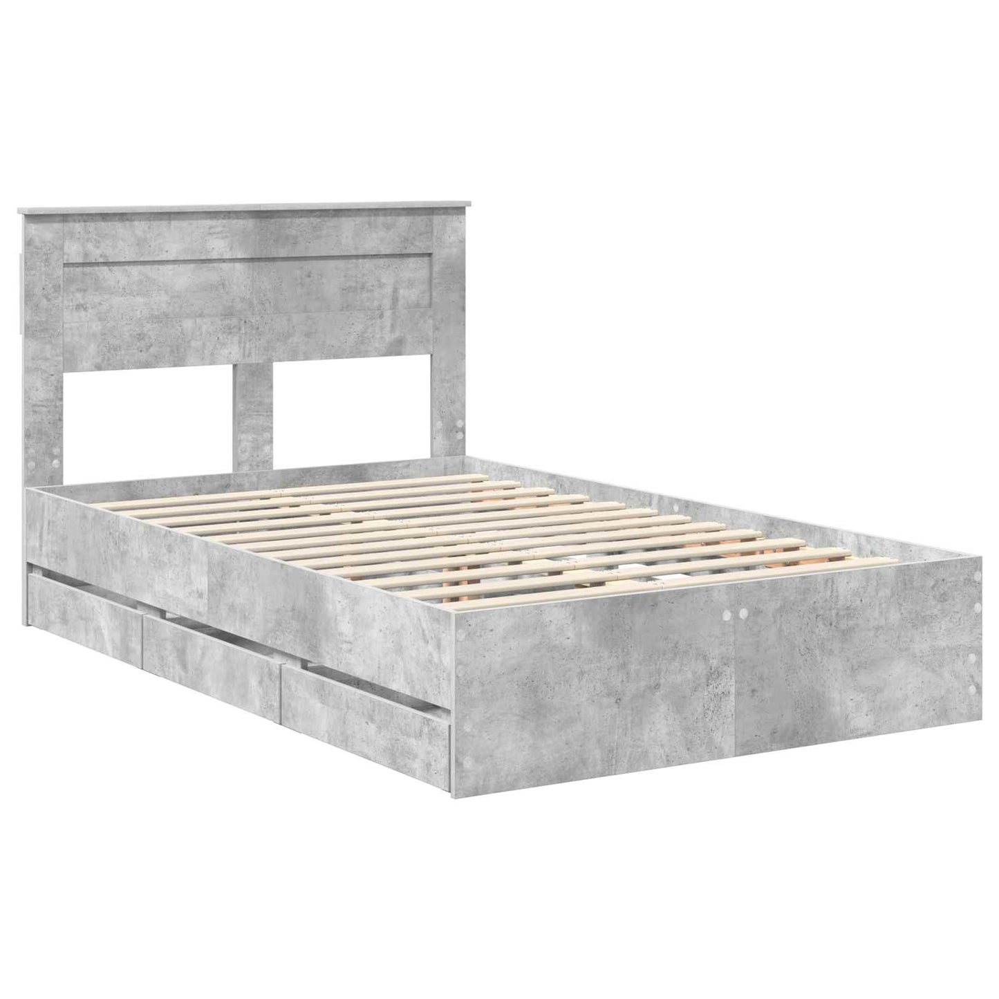 vidaXL Bettrahmen mit Kopfteil Beton Grau 135 x 190 cm Ingenieurs Holz