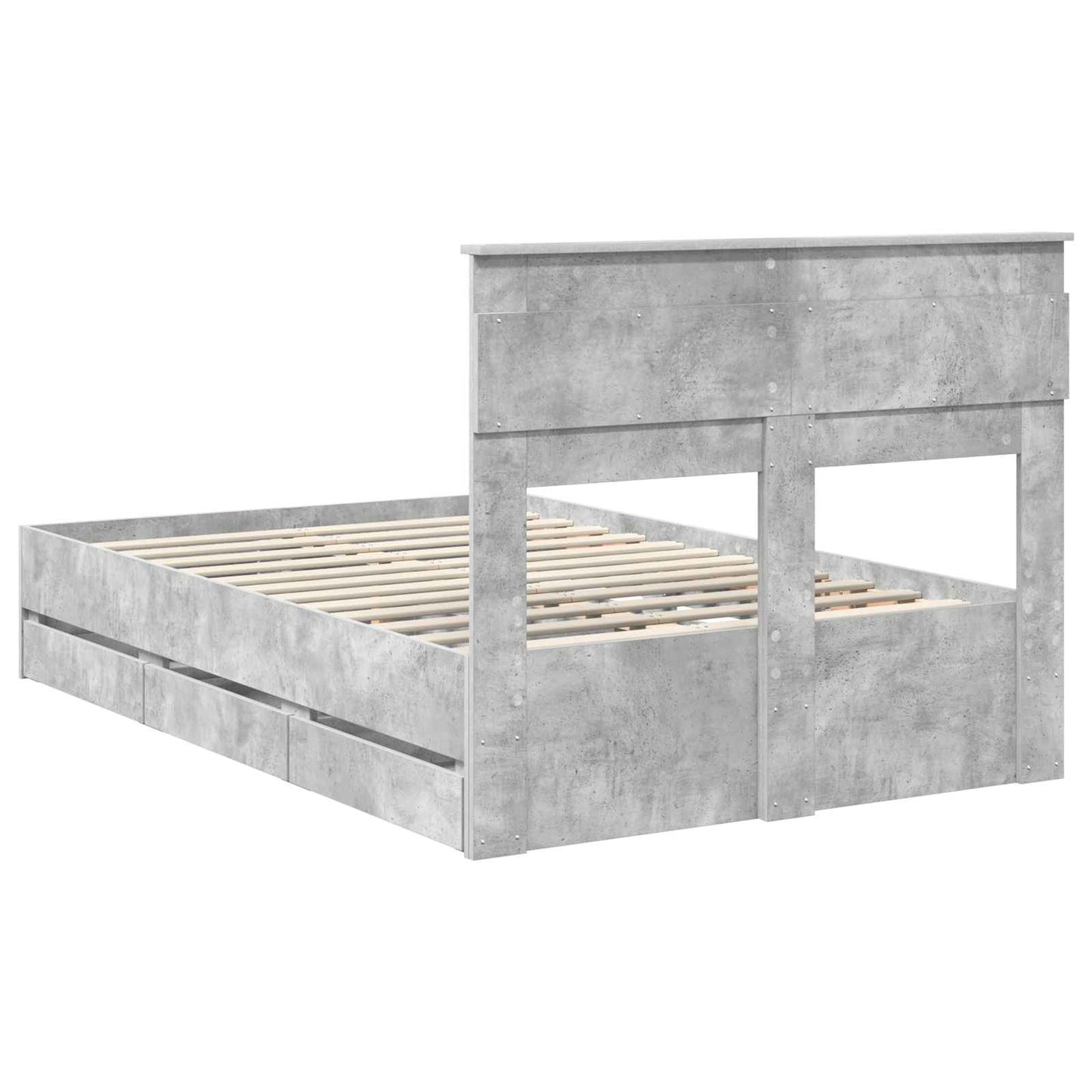 vidaXL Bettrahmen mit Kopfteil Beton Grau 135 x 190 cm Ingenieurs Holz