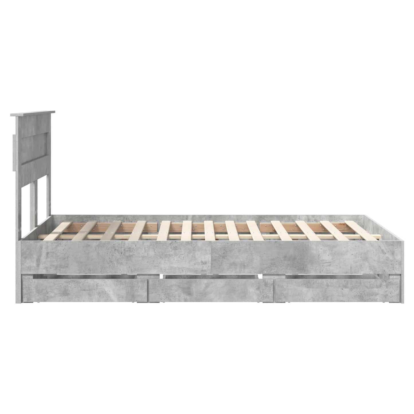 vidaXL Bettrahmen mit Kopfteil Beton Grau 135 x 190 cm Ingenieurs Holz