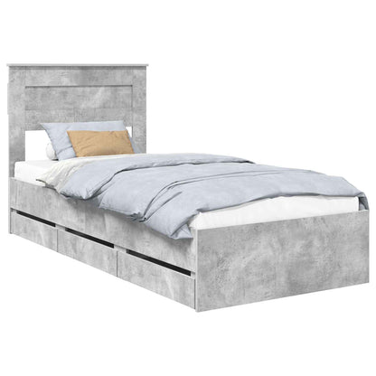 vidaXL Bettrahmen mit Kopfteil Beton Grau 90 x 190 cm Ingenieurs Holz