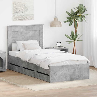 vidaXL Bettrahmen mit Kopfteil Beton Grau 90 x 200 cm Ingenieurs Holz