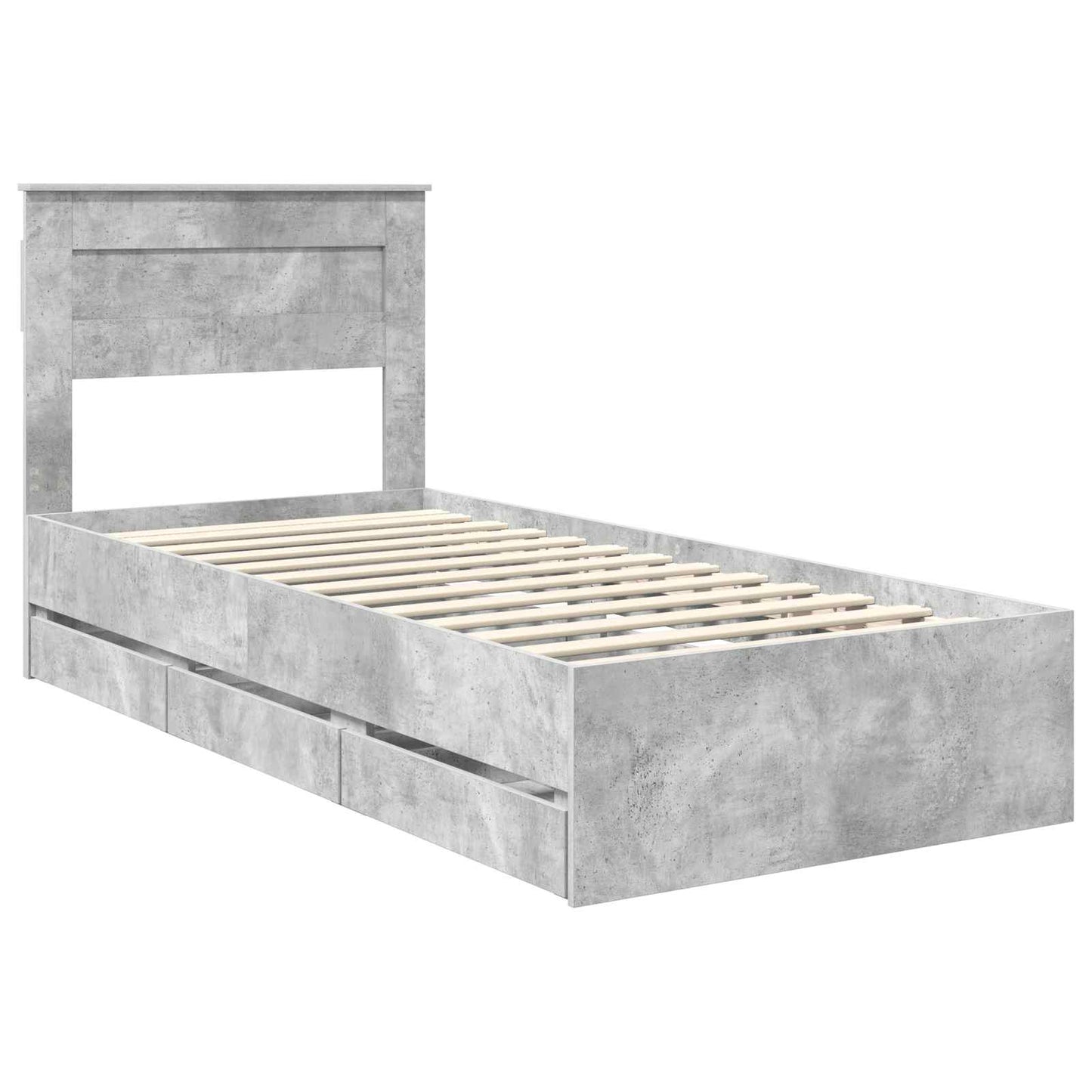 vidaXL Bettrahmen mit Kopfteil Beton Grau 90 x 200 cm Ingenieurs Holz