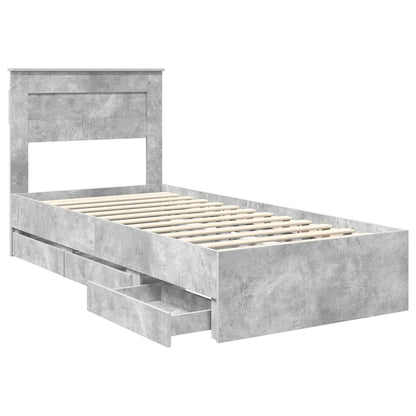 vidaXL Bettrahmen mit Kopfteil Beton Grau 90 x 200 cm Ingenieurs Holz