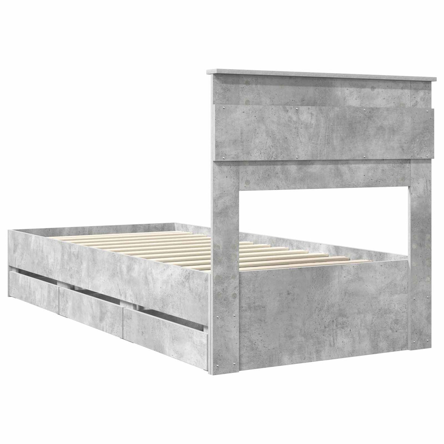 vidaXL Bettrahmen mit Kopfteil Beton Grau 90 x 200 cm Ingenieurs Holz