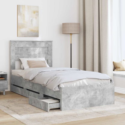 Bettrahmen mit Kopfteil Beton Grau 75 x 190 cm Ingenieurs Holz