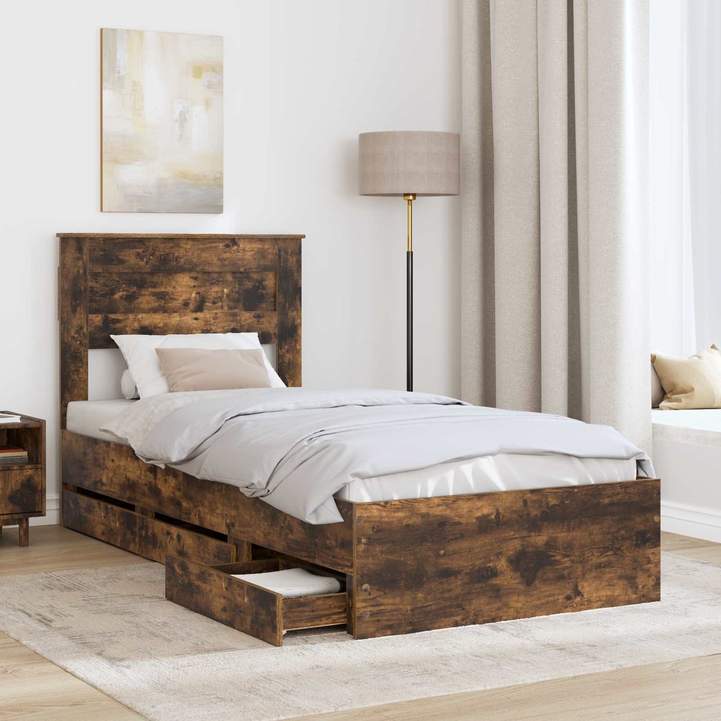 vidaXL Bettrahmen Geräucherte Eiche 75 x 190 cm Ingenieurs Holz