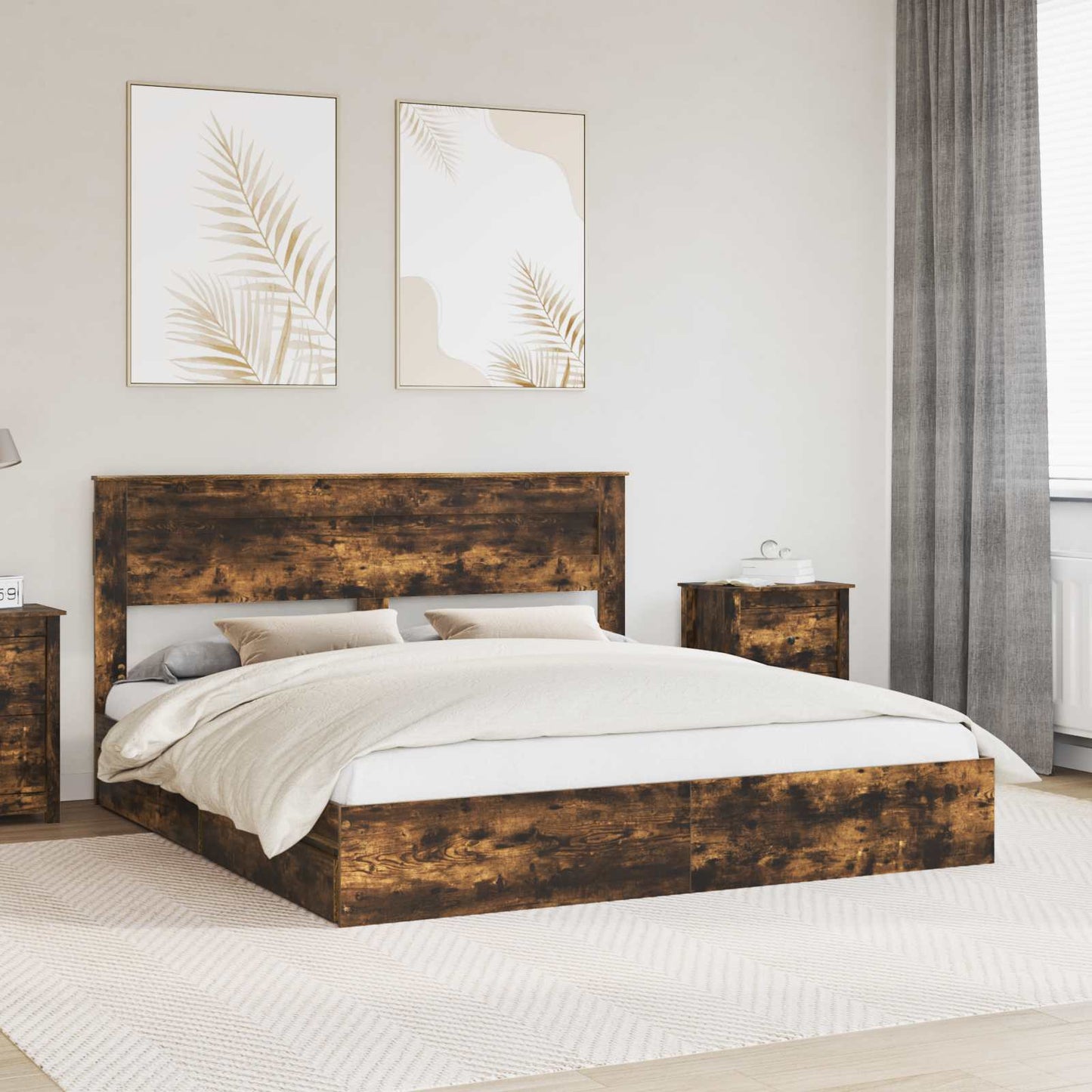 vidaXL Aufbewahrungsbett Geräucherte Eiche 200 x 200 cm Holzwerkstoff