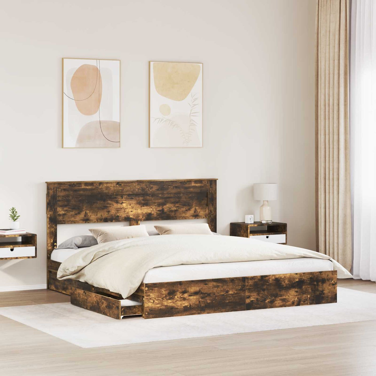 vidaXL Aufbewahrungsbett Geräucherte Eiche 180 x 200 cm Holzwerkstoff