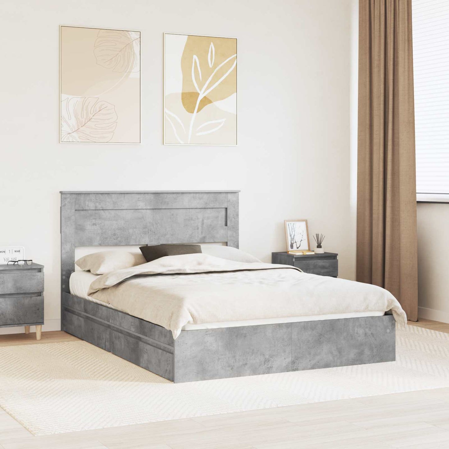 vidaXL Lit de rangement gris béton 150 x 200 cm bois d'ingénierie