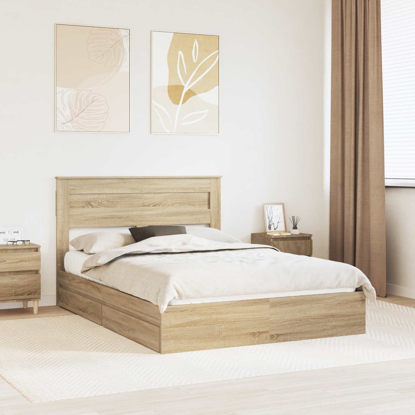 vidaXL Lit de rangement chêne Sonoma 140 x 200 cm Bois d'ingénierie
