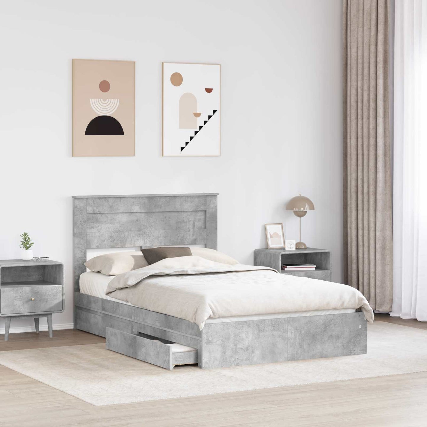 vidaXL Lit de rangement gris béton 135 x 190 cm en bois d'ingénierie