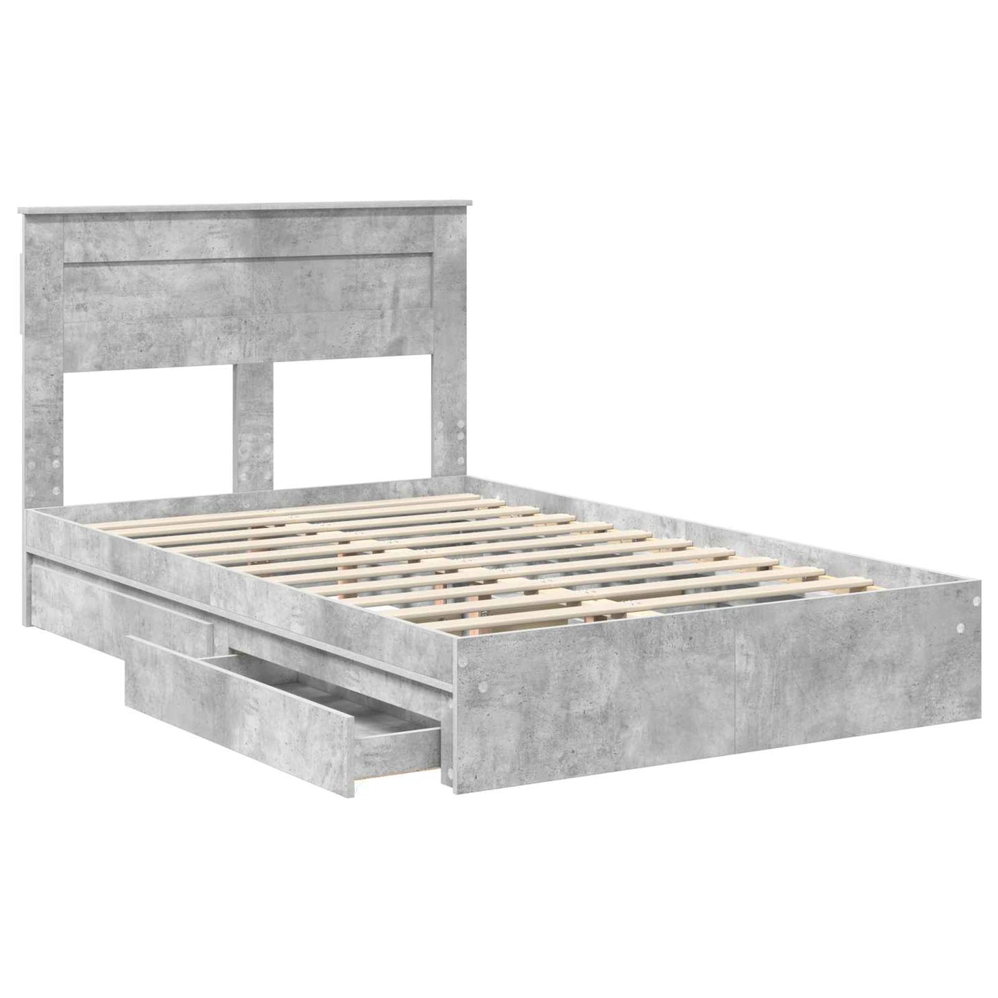 vidaXL Lit de rangement gris béton 135 x 190 cm en bois d'ingénierie