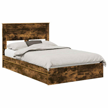 vidaXL Lit de rangement Chêne fumé 135 x 190 cm Bois d'ingénierie