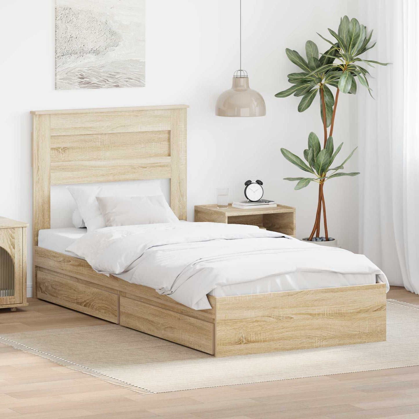 vidaXL Lit de rangement chêne Sonoma 100 x 200 cm bois d'ingénierie