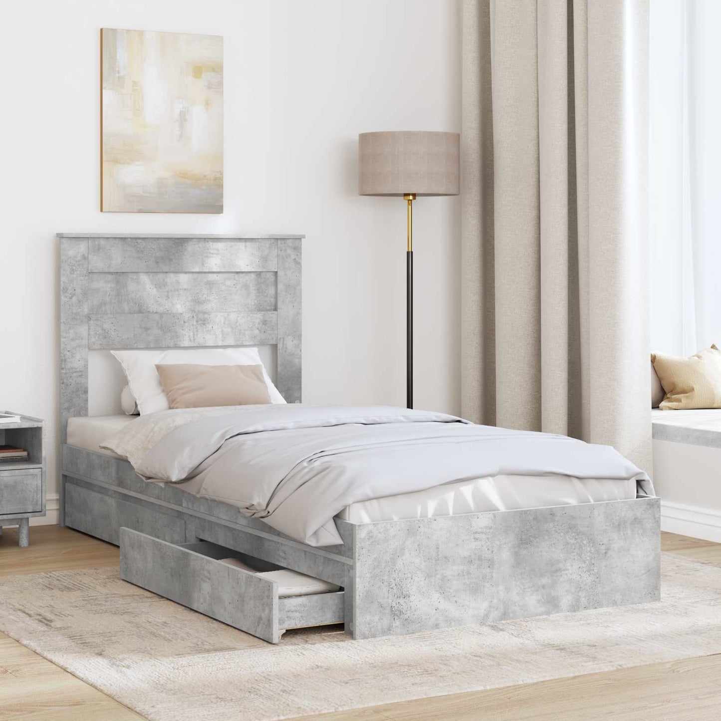 vidaXL Aufbewahrungsbett Beton Grau 75 x 190 cm Holzwerkstoff