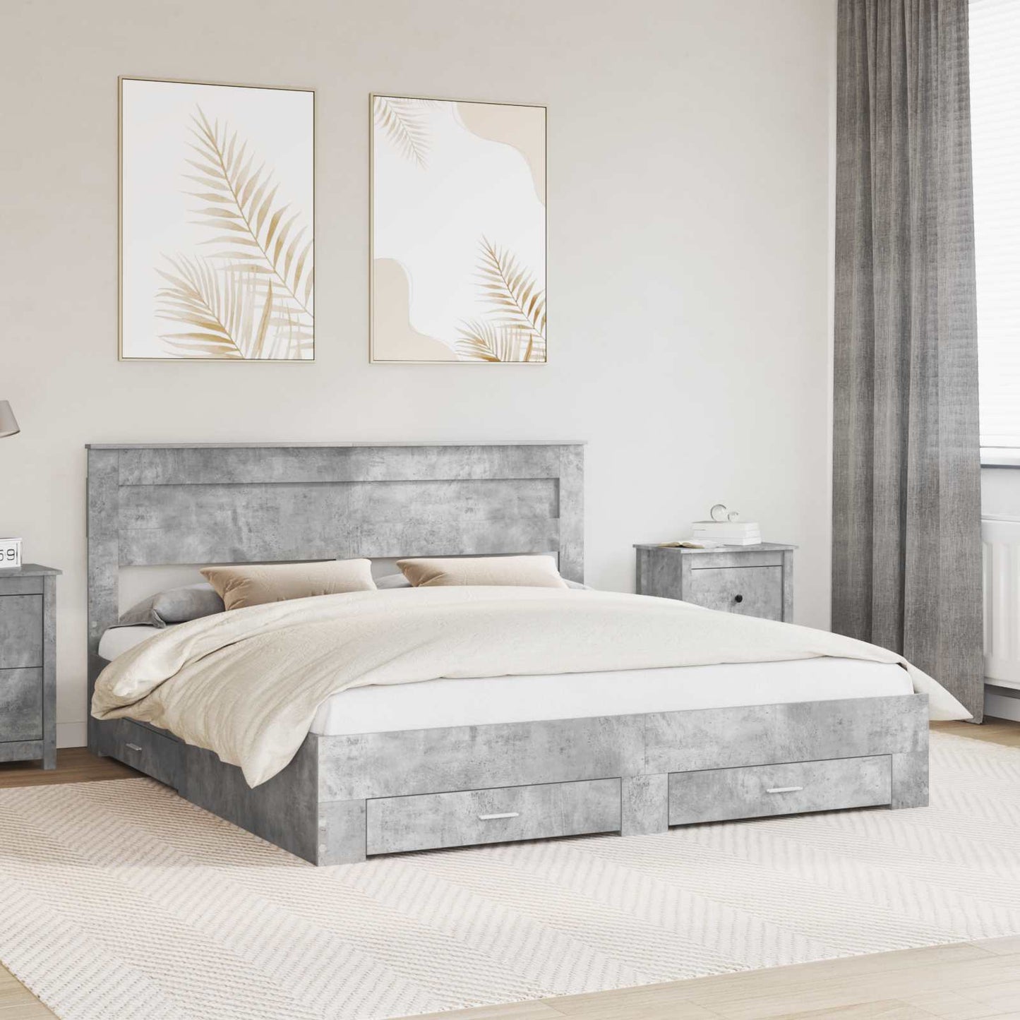 vidaXL Bettrahmen mit Kopfteil Beton Grau 200 x 200 cm Holzwerkstoff