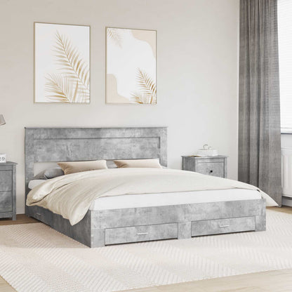 vidaXL Bettrahmen mit Kopfteil Beton Grau 200 x 200 cm Holzwerkstoff