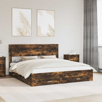 vidaXL Cadre de lit Chêne fumé 200 x 200 cm Bois d'ingénierie