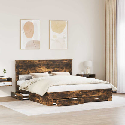 vidaXL Cadre de lit Chêne fumé 200 x 200 cm Bois d'ingénierie