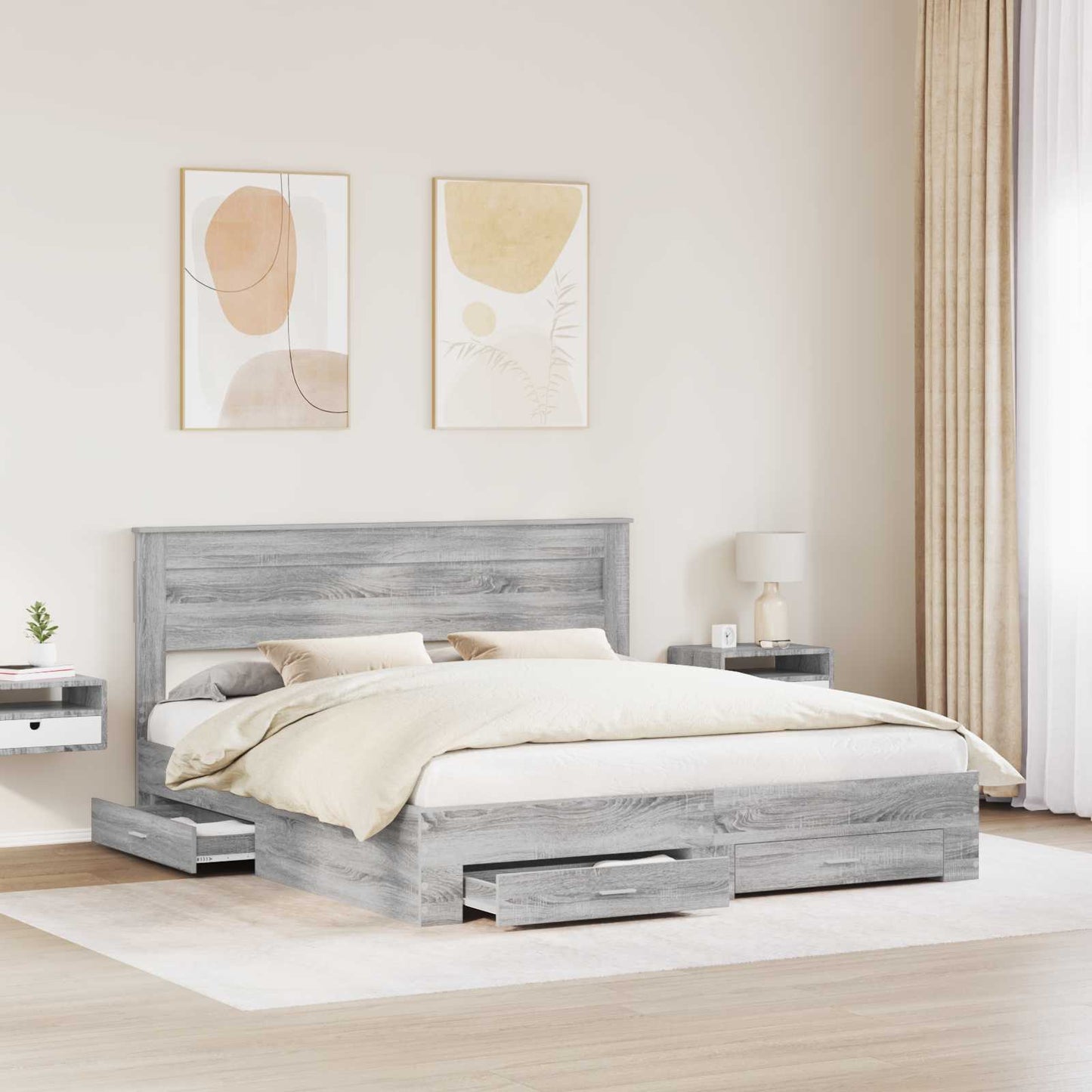 vidaXL Bettrahmen Graues Sonoma 200 x 200 cm Holzwerkstoff