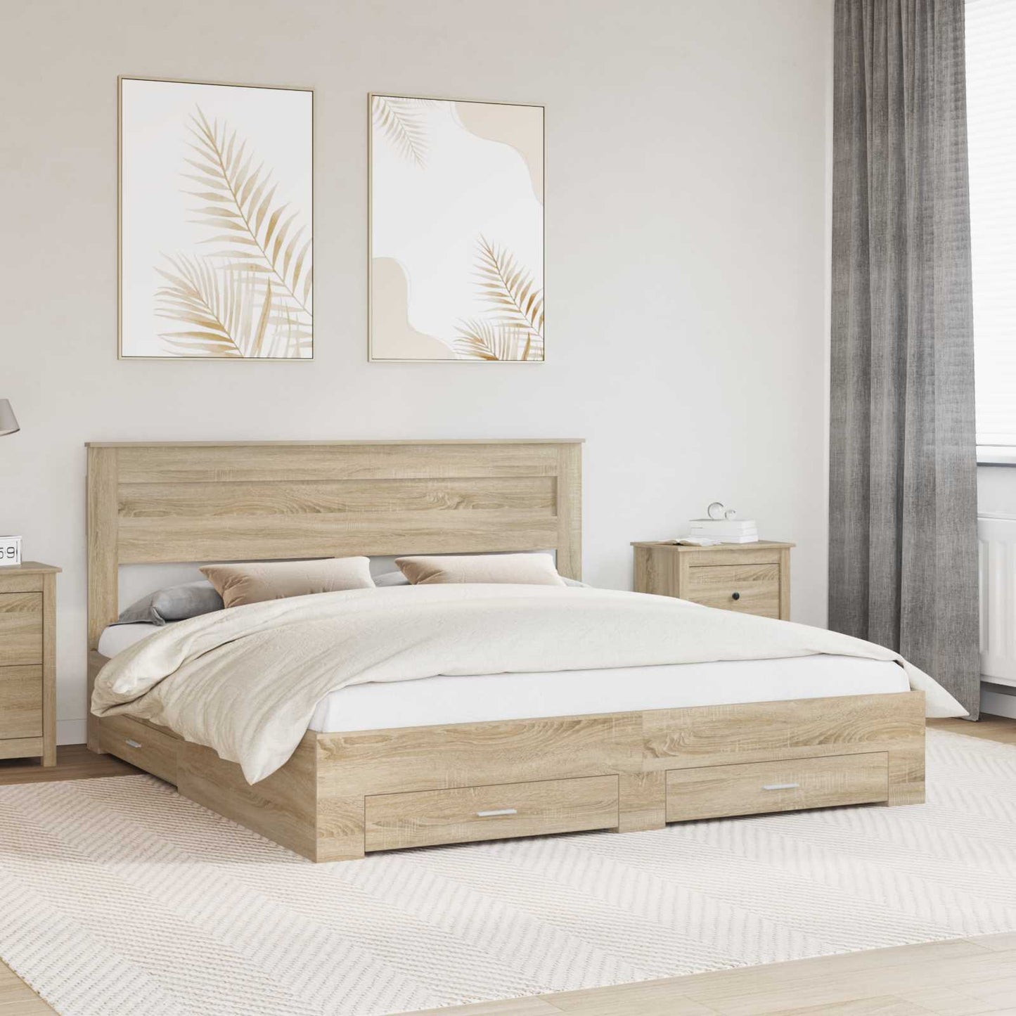 vidaXL Bettrahmen mit Kopfteil Sonoma-Eiche 180 x 200 cm Holzwerkstoff