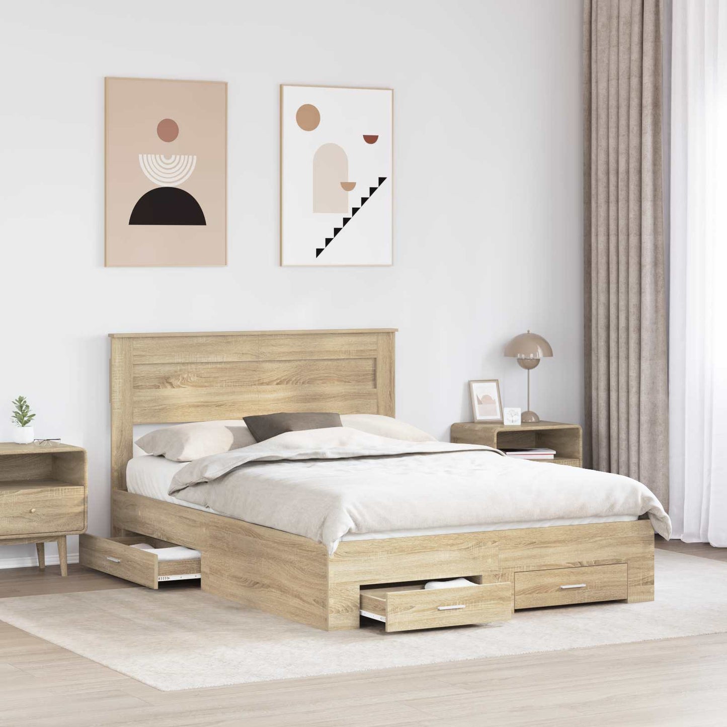 vidaXL Bettrahmen mit Kopfteil Sonoma-Eiche 140 x 190 cm Holzwerkstoff