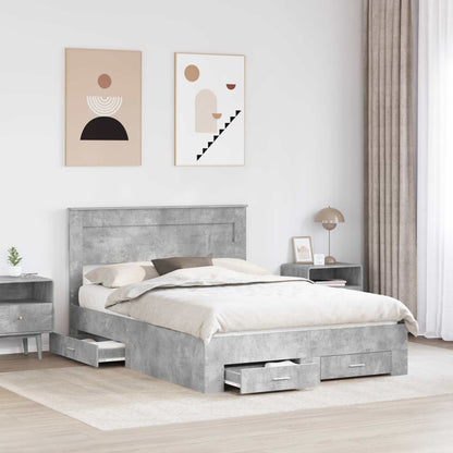 Bettrahmen mit Kopfteil Beton Grau 140 x 190 cm Holzwerkstoff