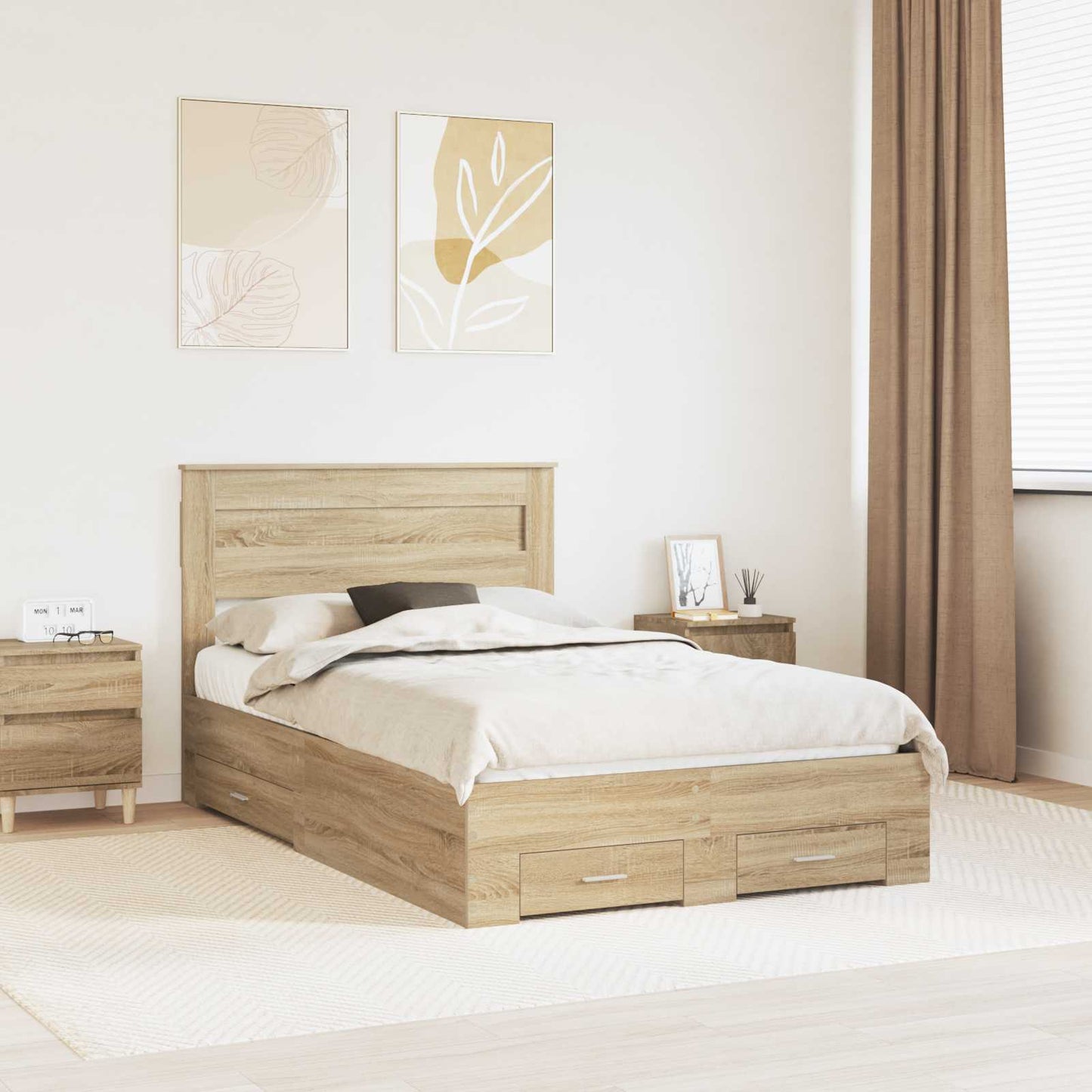 vidaXL Bettrahmen mit Kopfteil Sonoma-Eiche 135 x 190 cm Holzwerkstoff