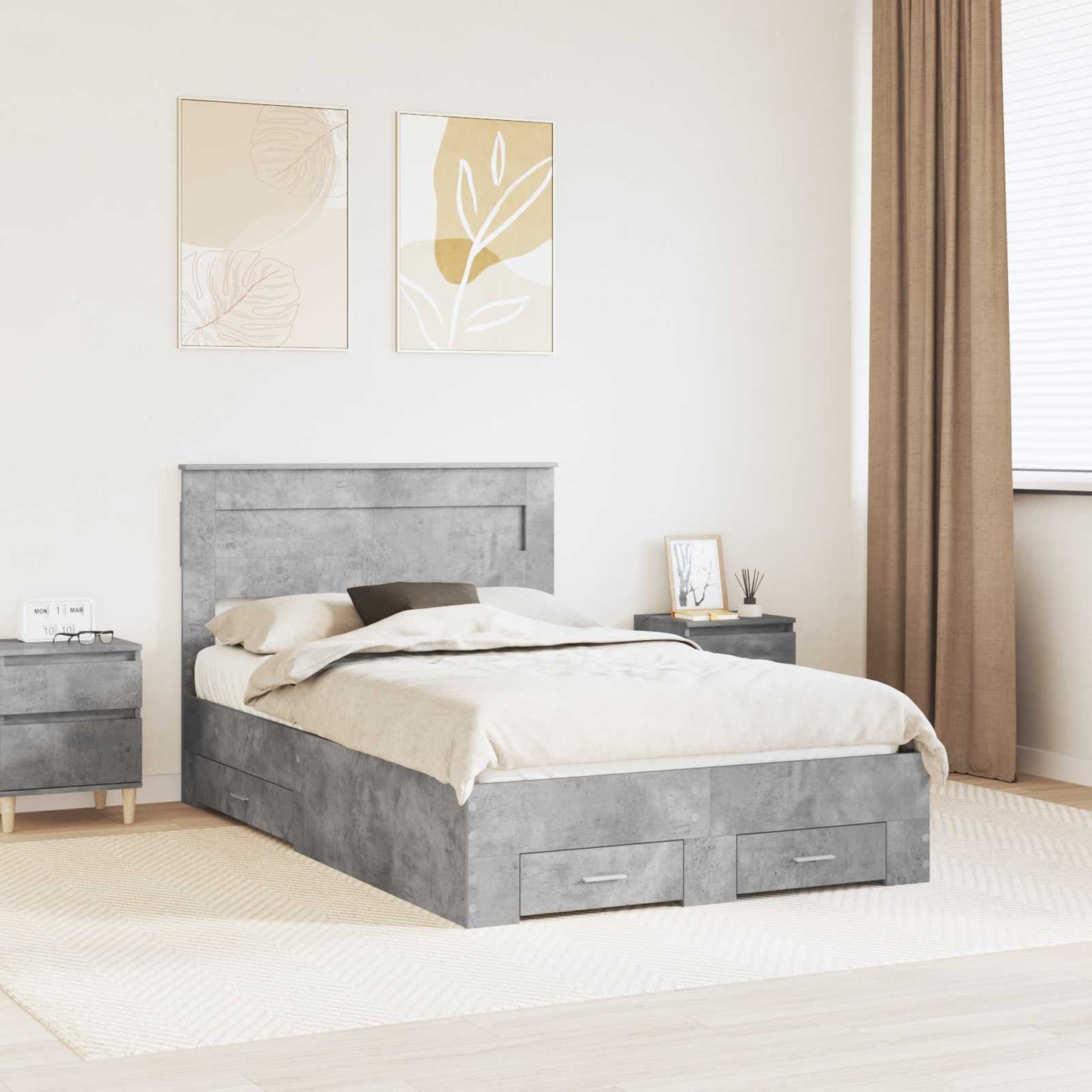 vidaXL Bettrahmen mit Kopfteil Beton Grau 135 x 190 cm Holzwerkstoff