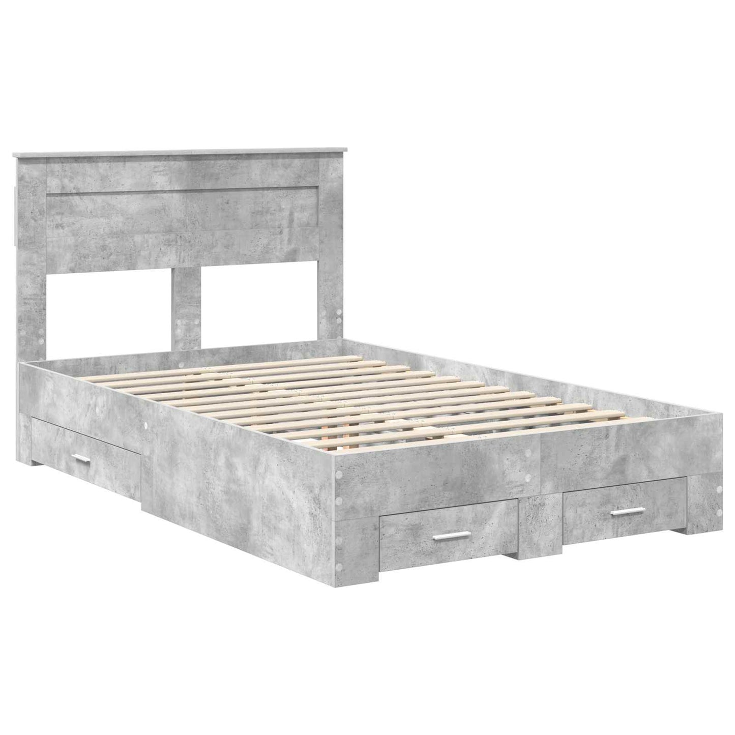 vidaXL Bettrahmen mit Kopfteil Beton Grau 135 x 190 cm Holzwerkstoff