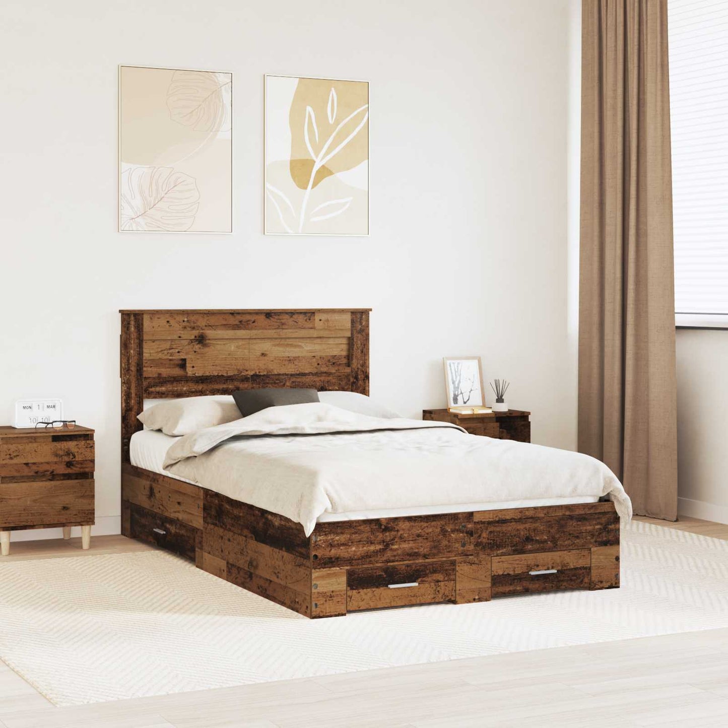 vidaXL Bettrahmen mit Kopfteil Altholz 120 x 190 cm Holzwerkstoff